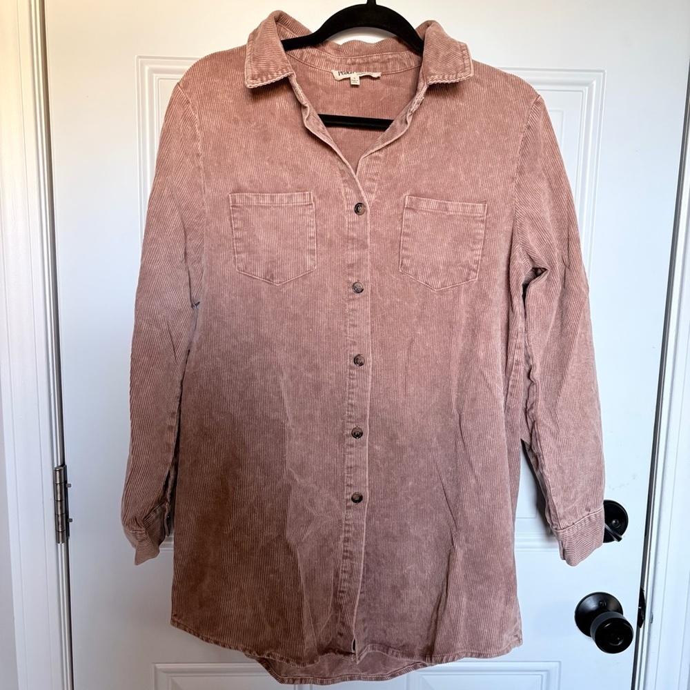 NWOT Peach Love California Tan Oversized Corduroy Shirt Small